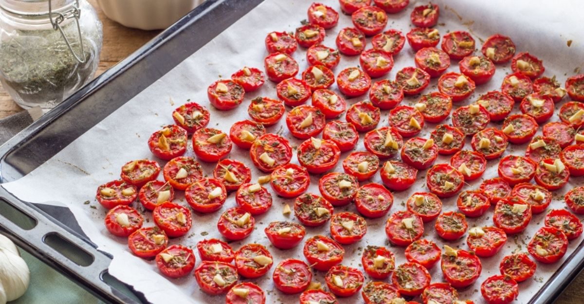 Tomates cerises confites cuites au four
