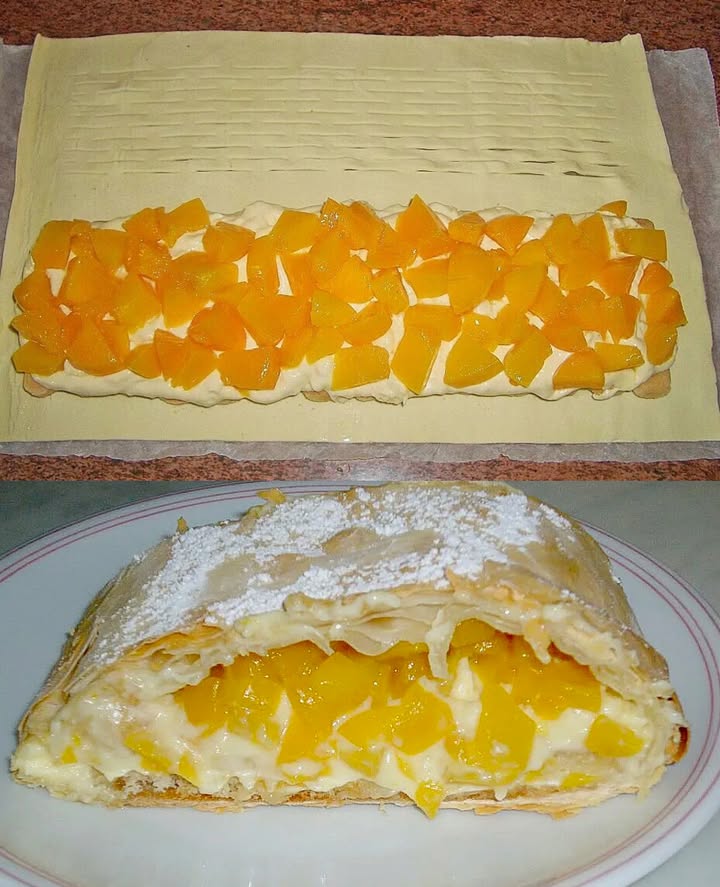 Délice Express : Strudel aux Pêches et Crème Pâtissière