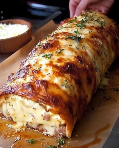 Délicieuse roulade au fromage et viande hachée, cuite au four en 30 minutes