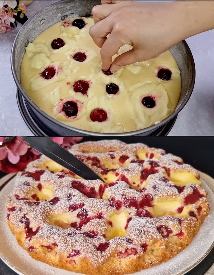 Le meilleur gâteau aux cerises de grand-mère, rapide et irrésistible avec sa crème vanille