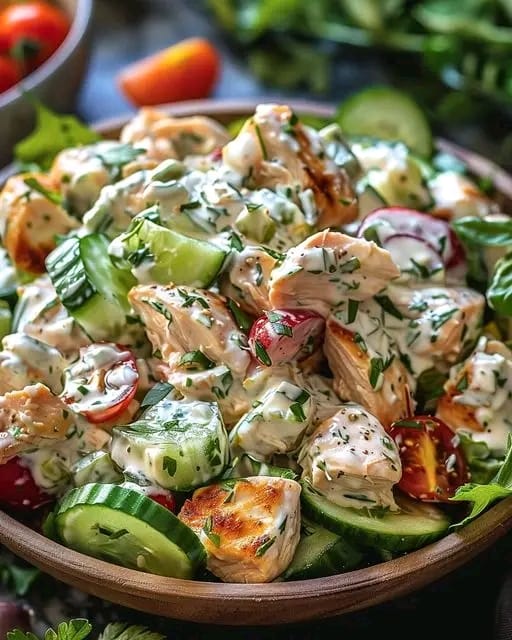 Le meilleur salade grecque au poulet et tzatziki