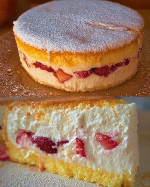 Rêve de gâteau au fromage blanc et fraises fraîches