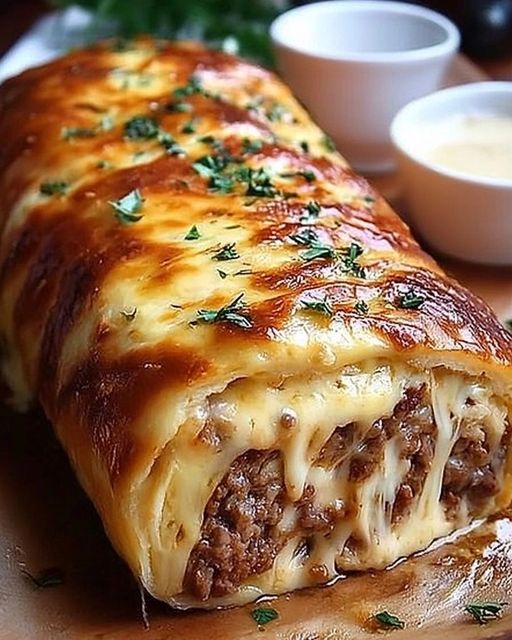 Roulé feuilleté au bœuf haché et poivron rouge