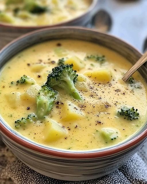 Soupe Brocoli-Pommes de Terre au Cheddar prête en 20 minutes