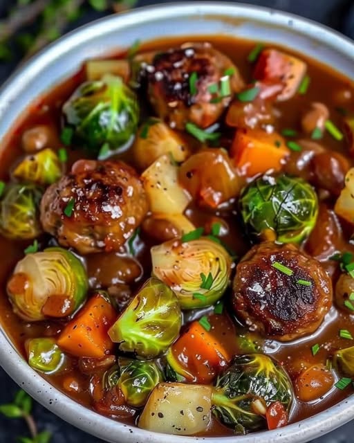 Soupe de choux de Bruxelles au haché, prête en 30 minutes
