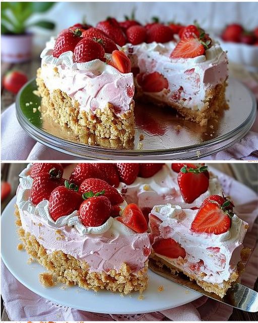 Tarte aux fraises sans cuisson sur base de biscuits croquants