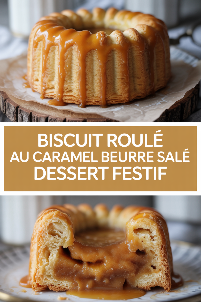 Biscuit roulé au caramel beurre salé dessert festif