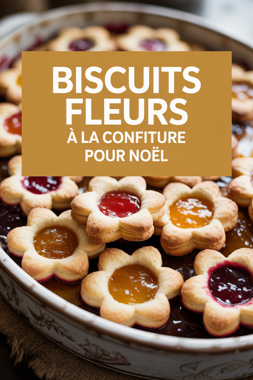 Biscuits fleurs à la confiture pour noël