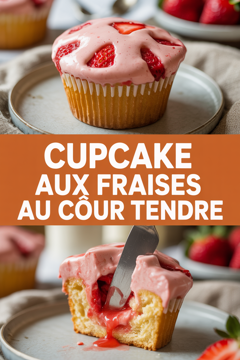 Cupcake aux fraises au cœur tendre