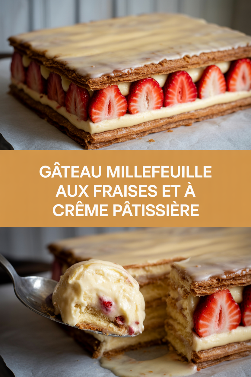 Gâteau millefeuille aux fraises et à la crème pâtissière