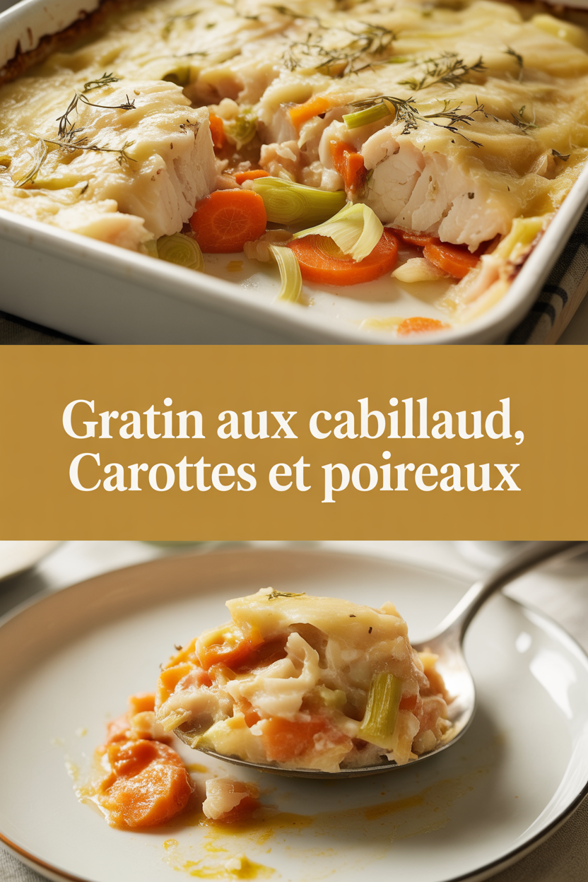 Gratin aux cabillaud, carottes et poireaux