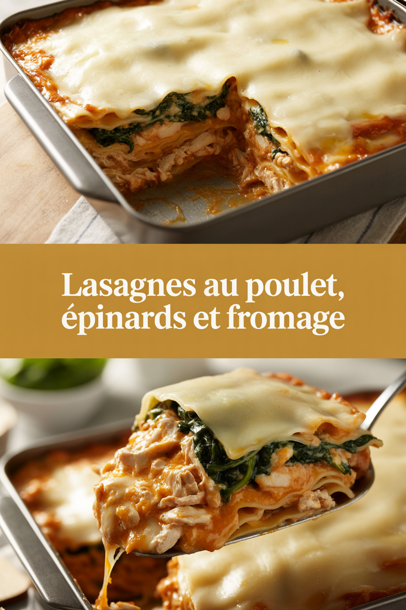 Lasagnes au poulet, épinards et fromage