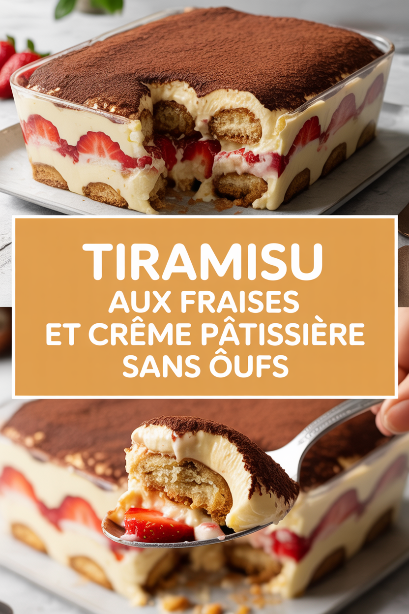 Tiramisu aux fraises et crème pâtissière sans œufs