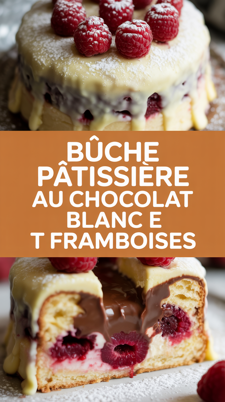 Bûche pâtissière au chocolat blanc et framboises