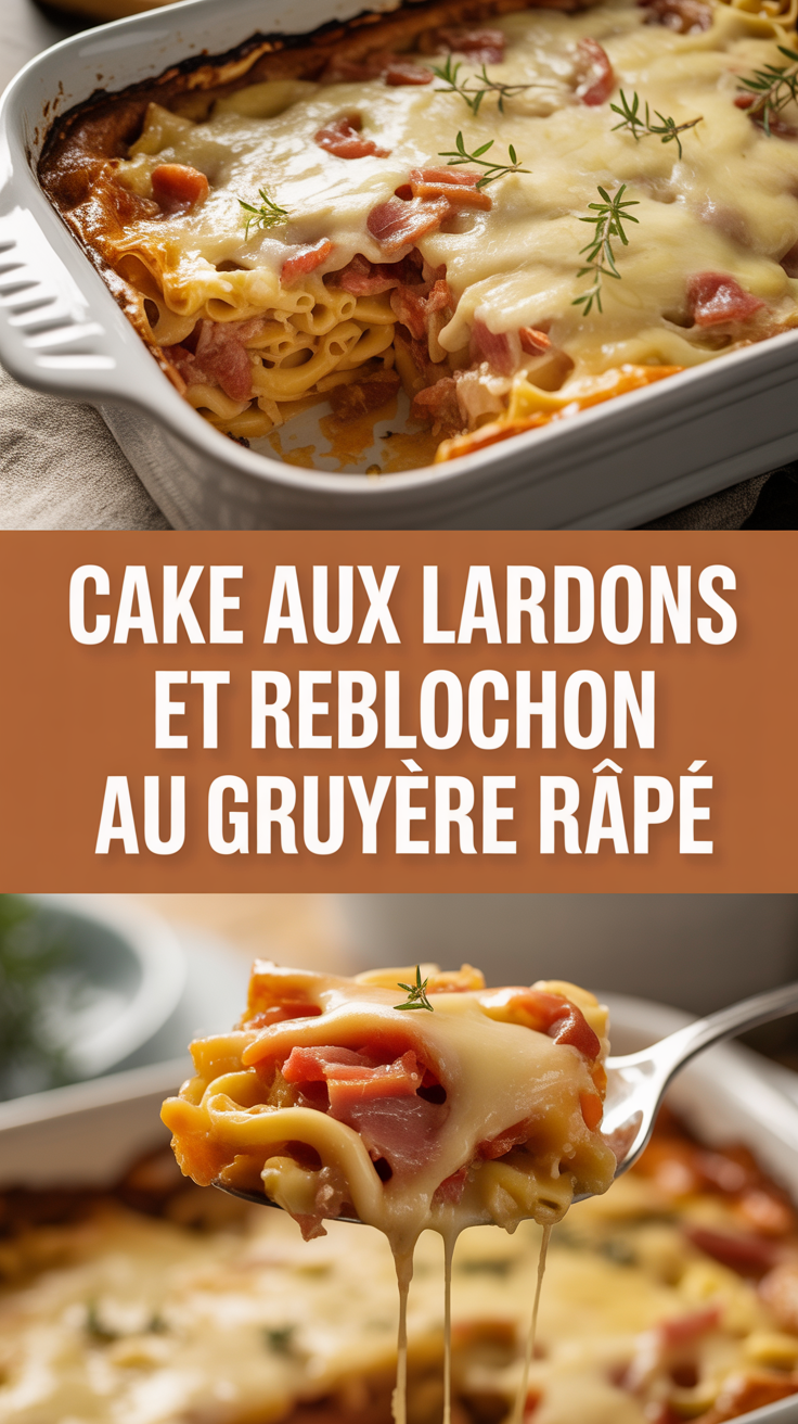 Cake aux lardons et reblochon au gruyère râpé