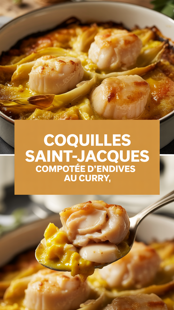 Coquilles Saint-Jacques, compotée d’endives au curry