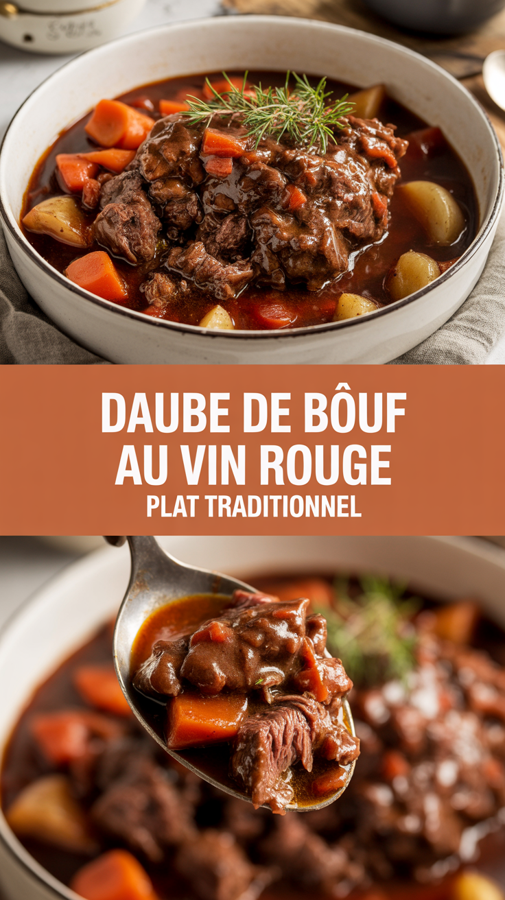 Daube de bœuf au vin rouge plat traditionnel