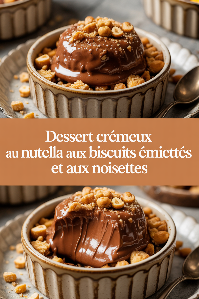 Dessert crémeux au Nutella aux biscuits émiettés et aux noisettes