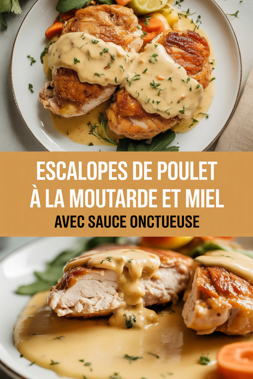 Escalopes de poulet à la moutarde et miel avec sauce onctueuse
