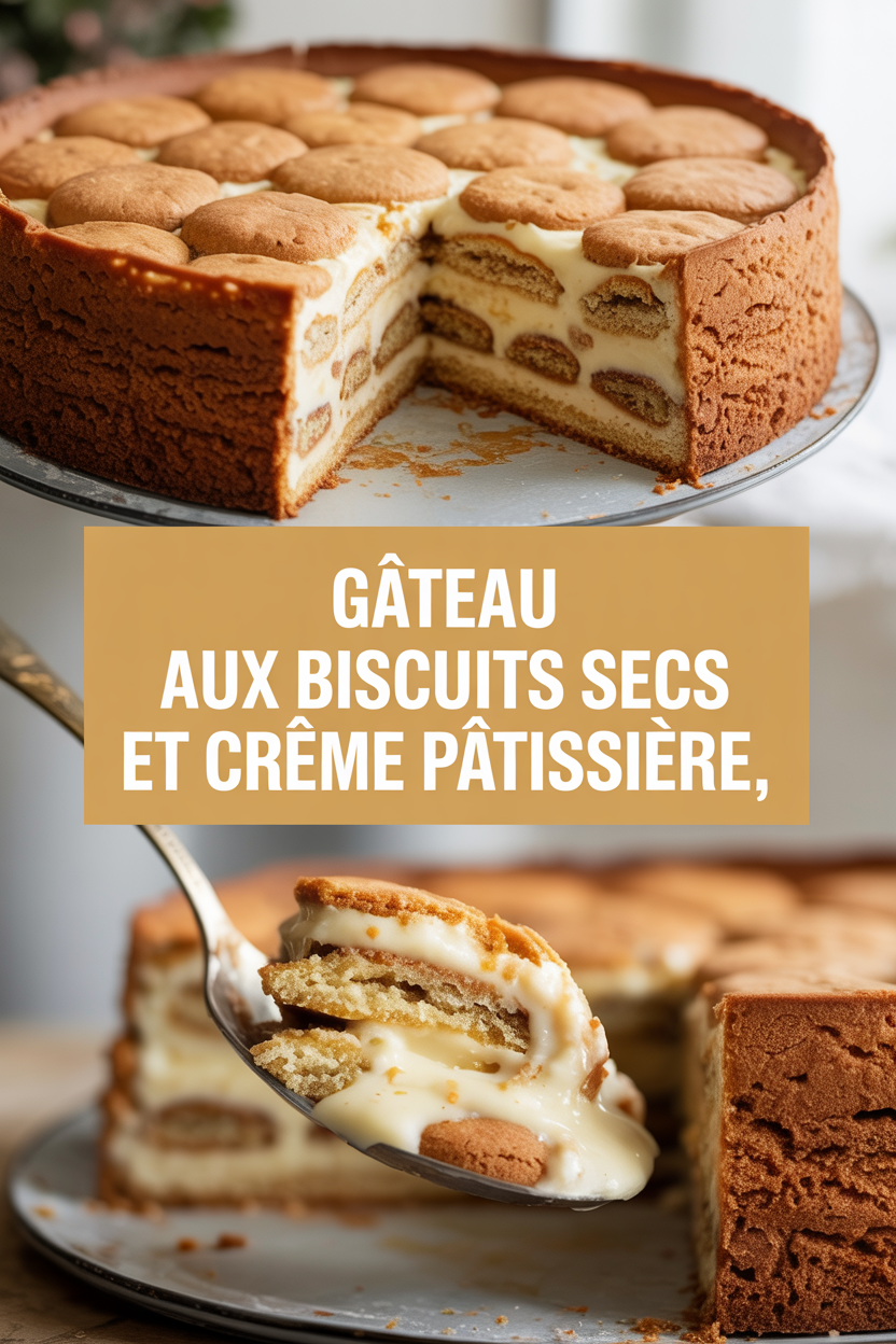Gâteau aux biscuits secs et crème pâtissière