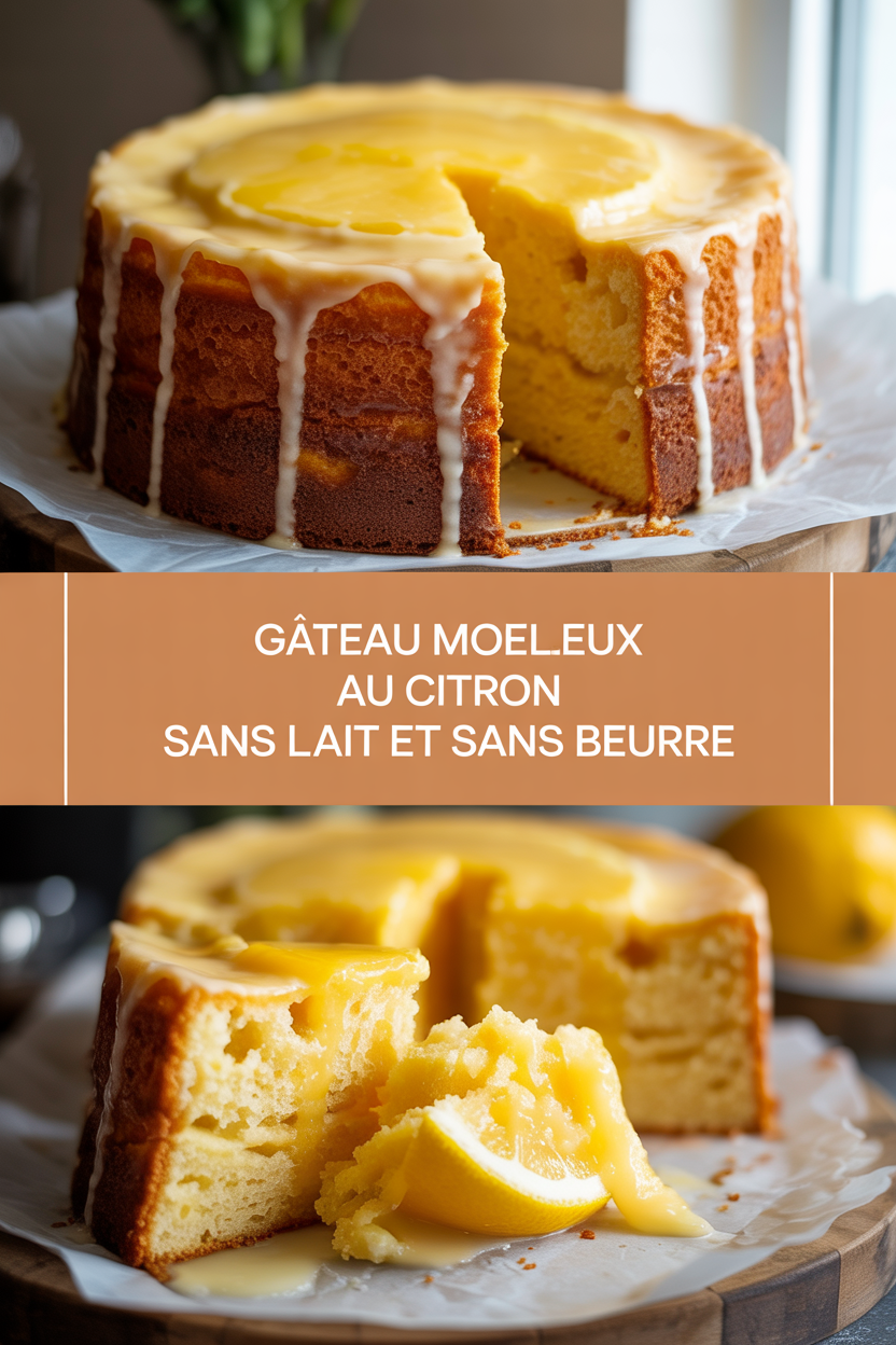 Gâteau moelleux au citron sans lait et sans beurre