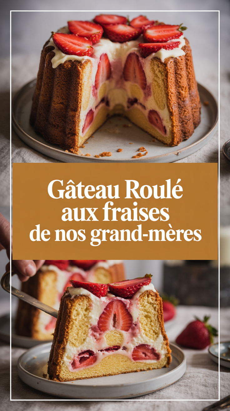 Gâteau roulé aux fraises de nos grand-mères