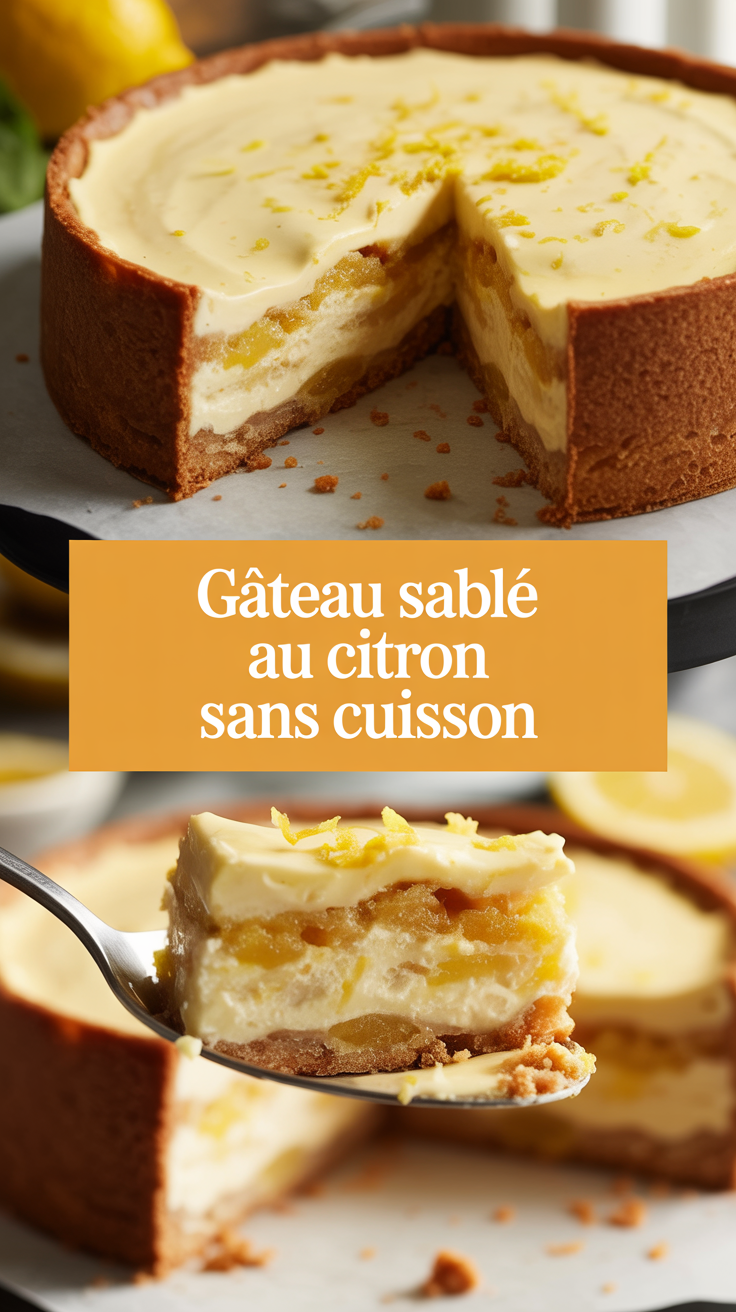 Gâteau sablé au citron sans cuisson