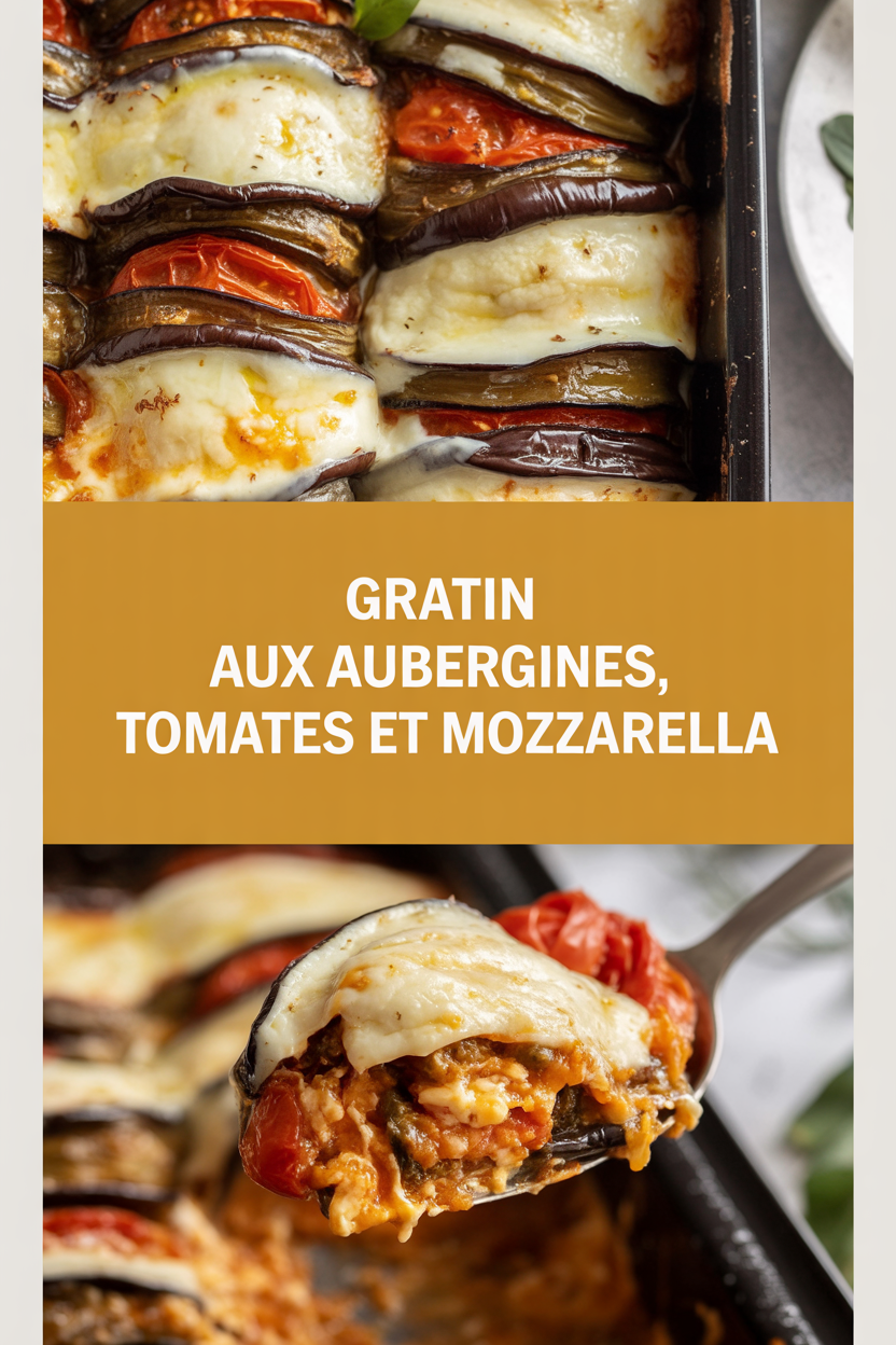 Gratin aux aubergines, tomates et mozzarella