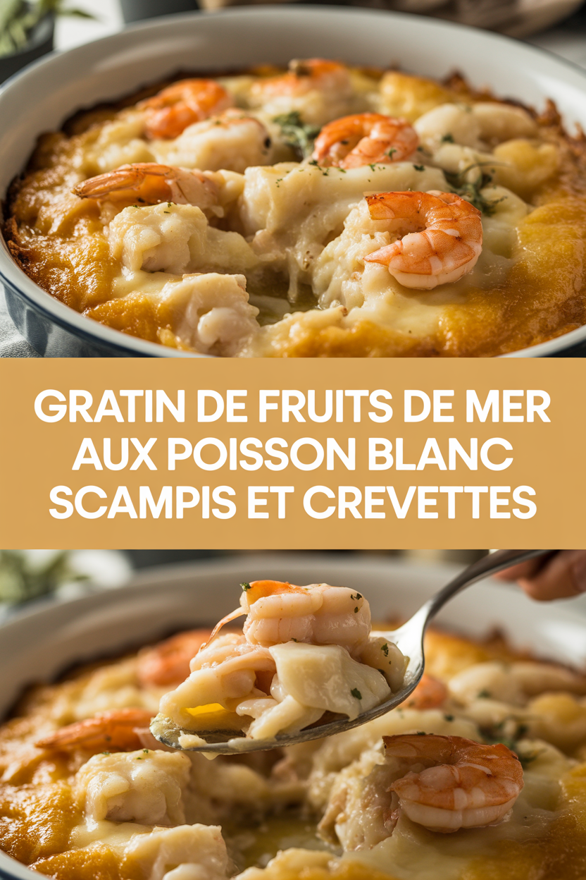 Gratin de fruits de mer aux poisson blanc scampis et crevettes
