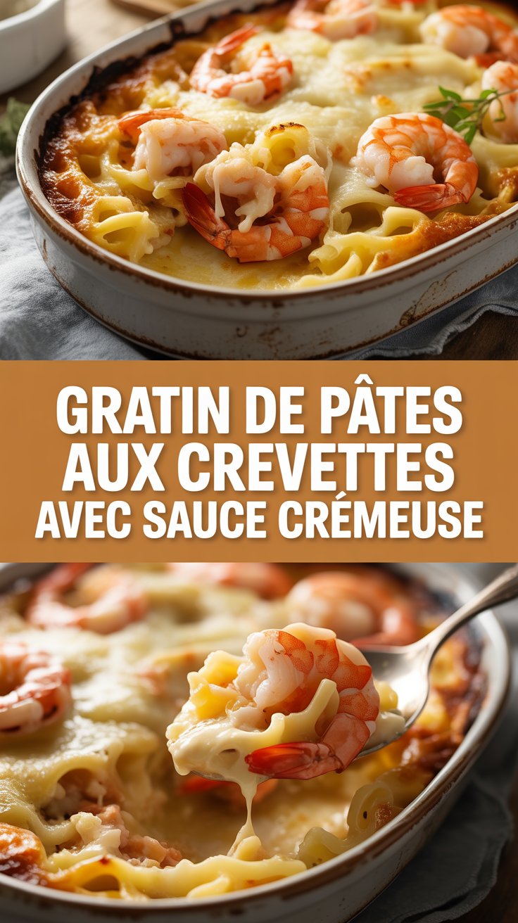 Gratin de pâtes aux crevettes avec sauce crémeuse