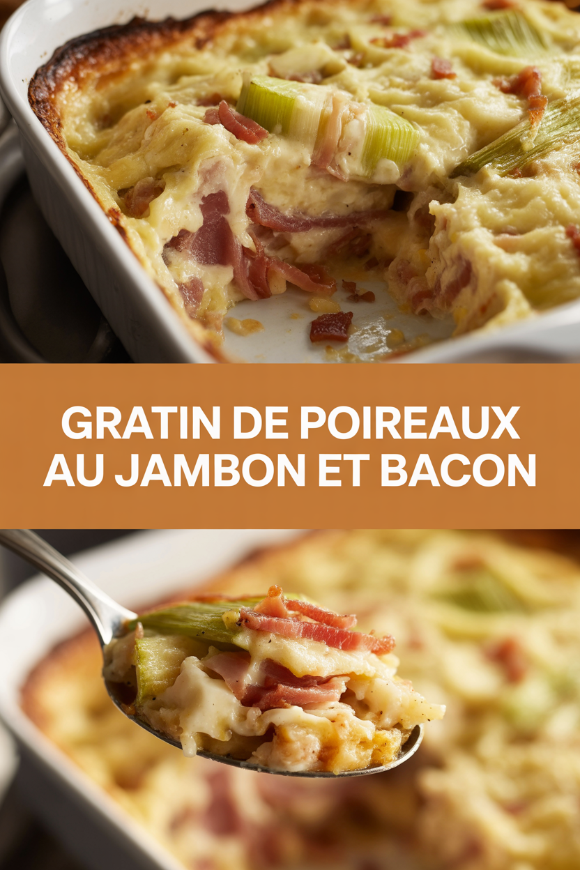 Gratin de poireaux au jambon et bacon