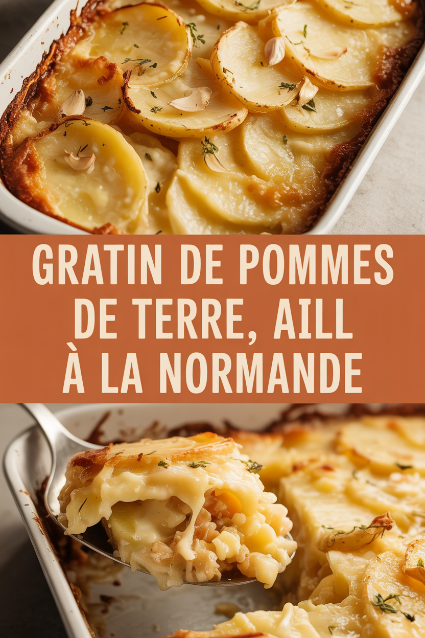 Gratin de pommes de terre, ail à la normande