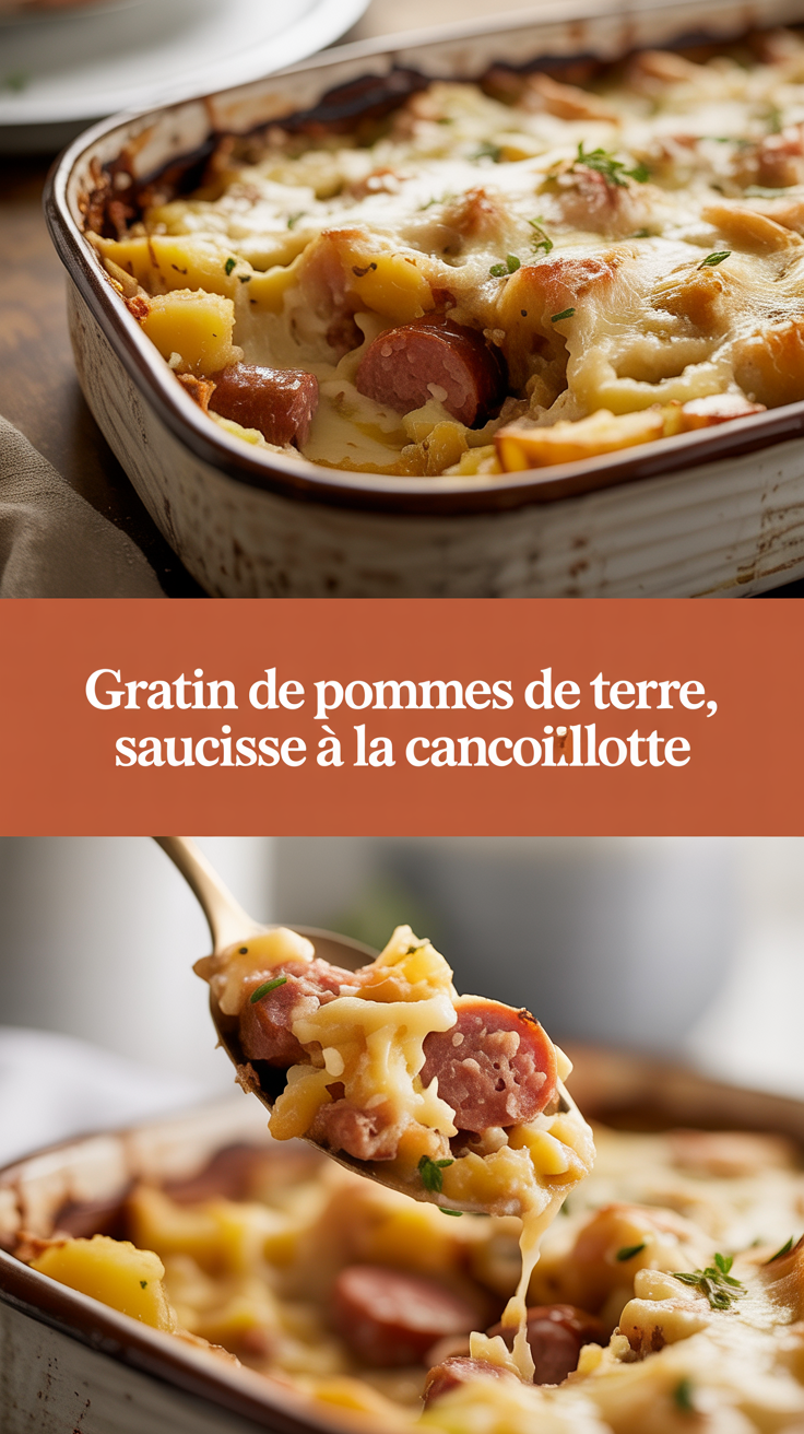 Gratin de pommes de terre, saucisse à la cancoillotte