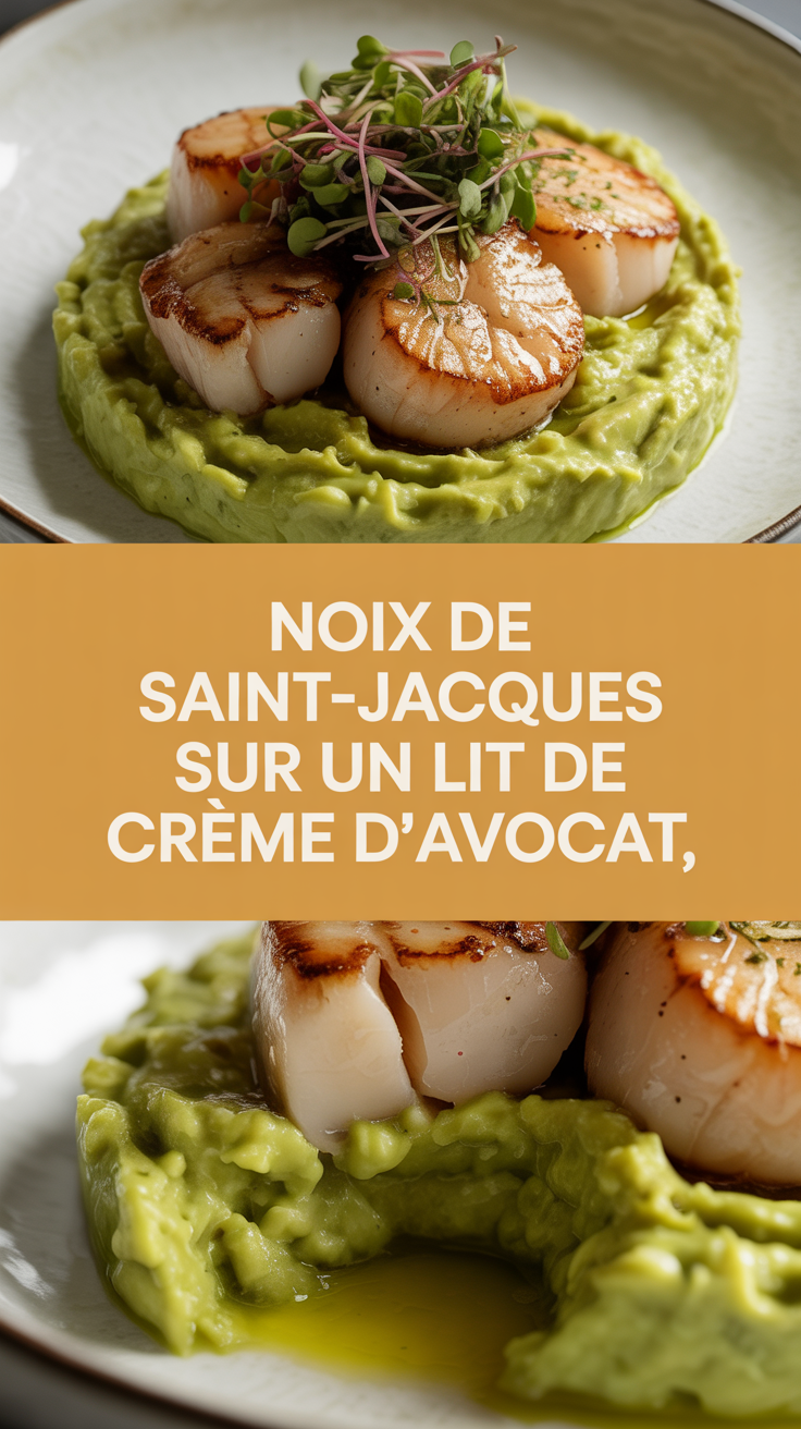 Noix de Saint-Jacques sur un lit de crème d’avocat