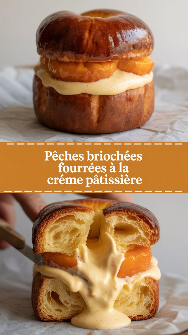 Pêches briochées fourrées à la crème pâtissière