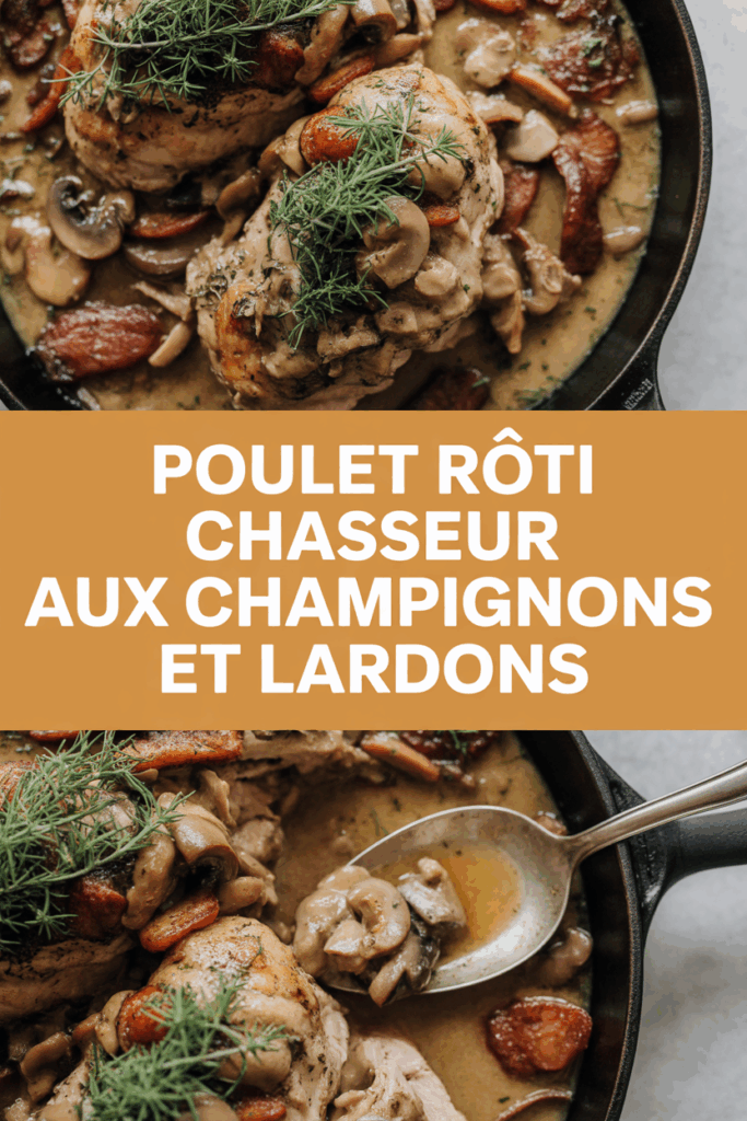 Poulet rôti chasseur aux champignons et lardons - Top Recettes