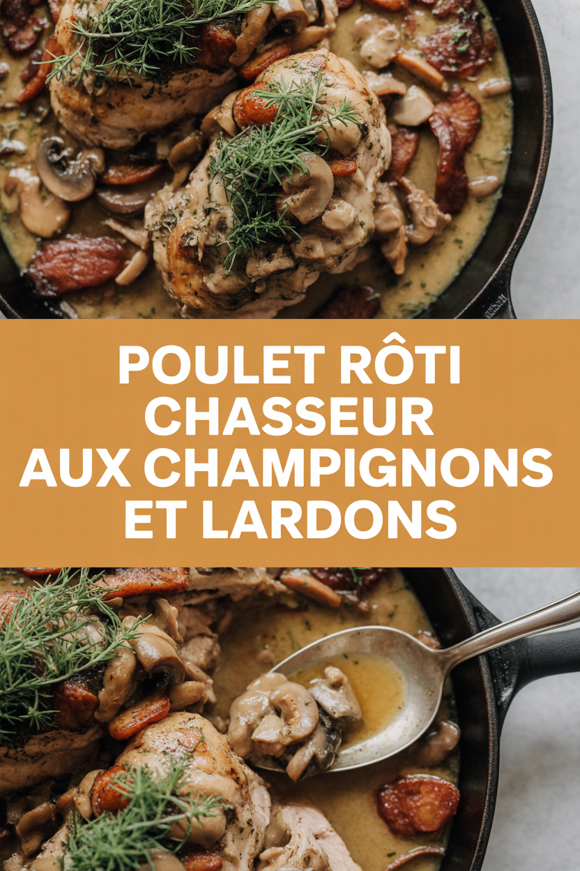 Poulet rôti chasseur aux champignons et lardons