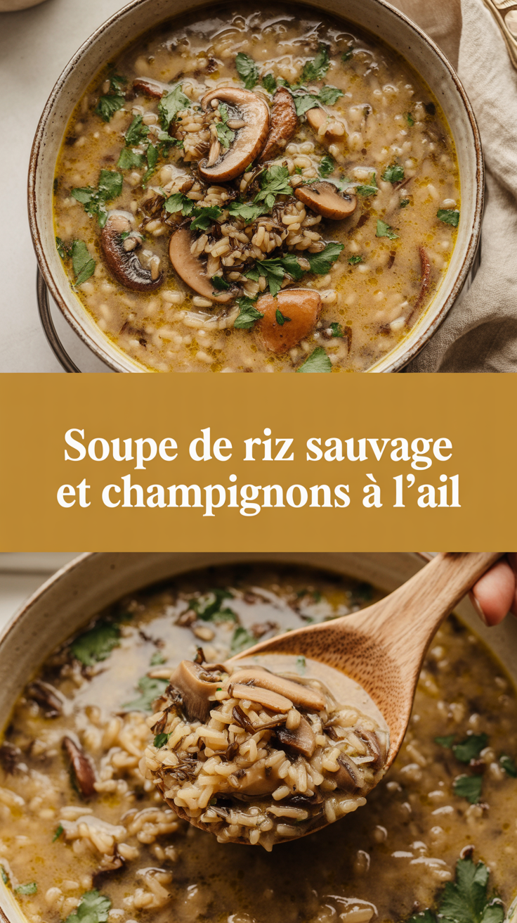 Soupe de riz sauvage et champignons à l&rsquo;ail