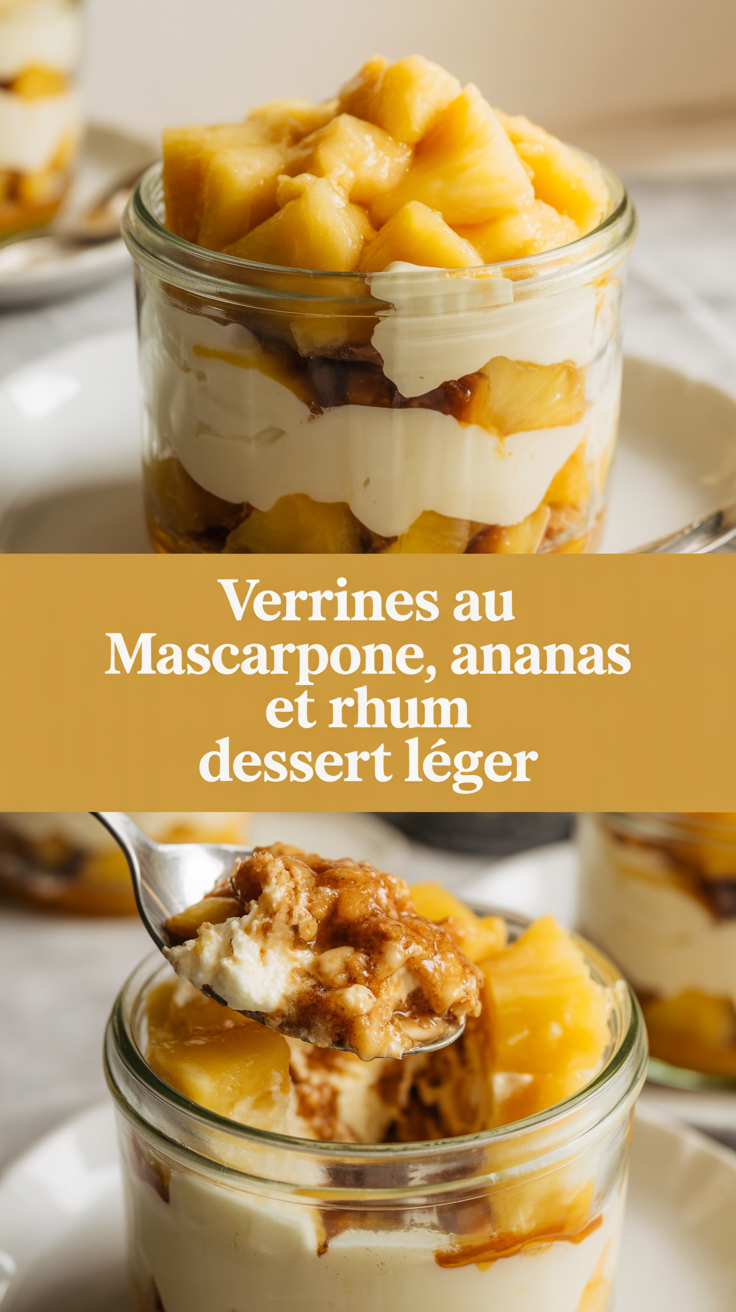 Verrines au mascarpone, ananas et rhum dessert léger