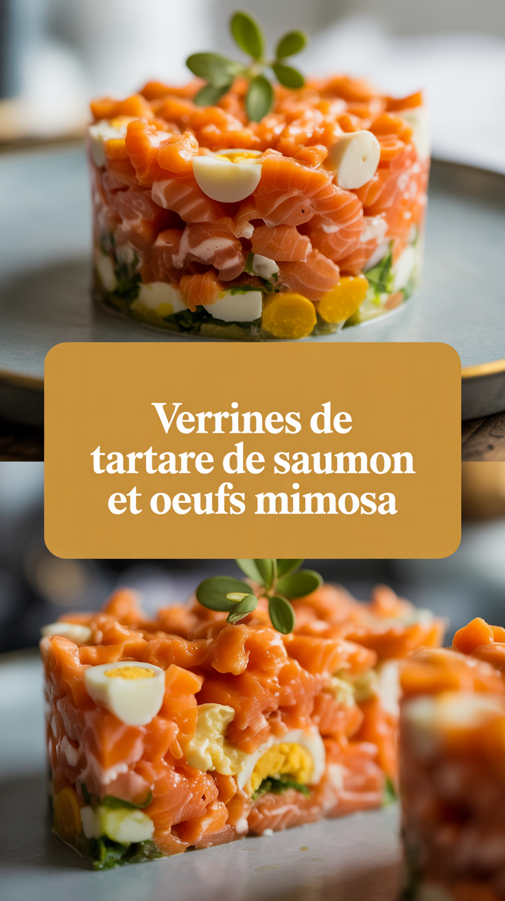 Verrines de tartare de saumon et oeufs mimosa