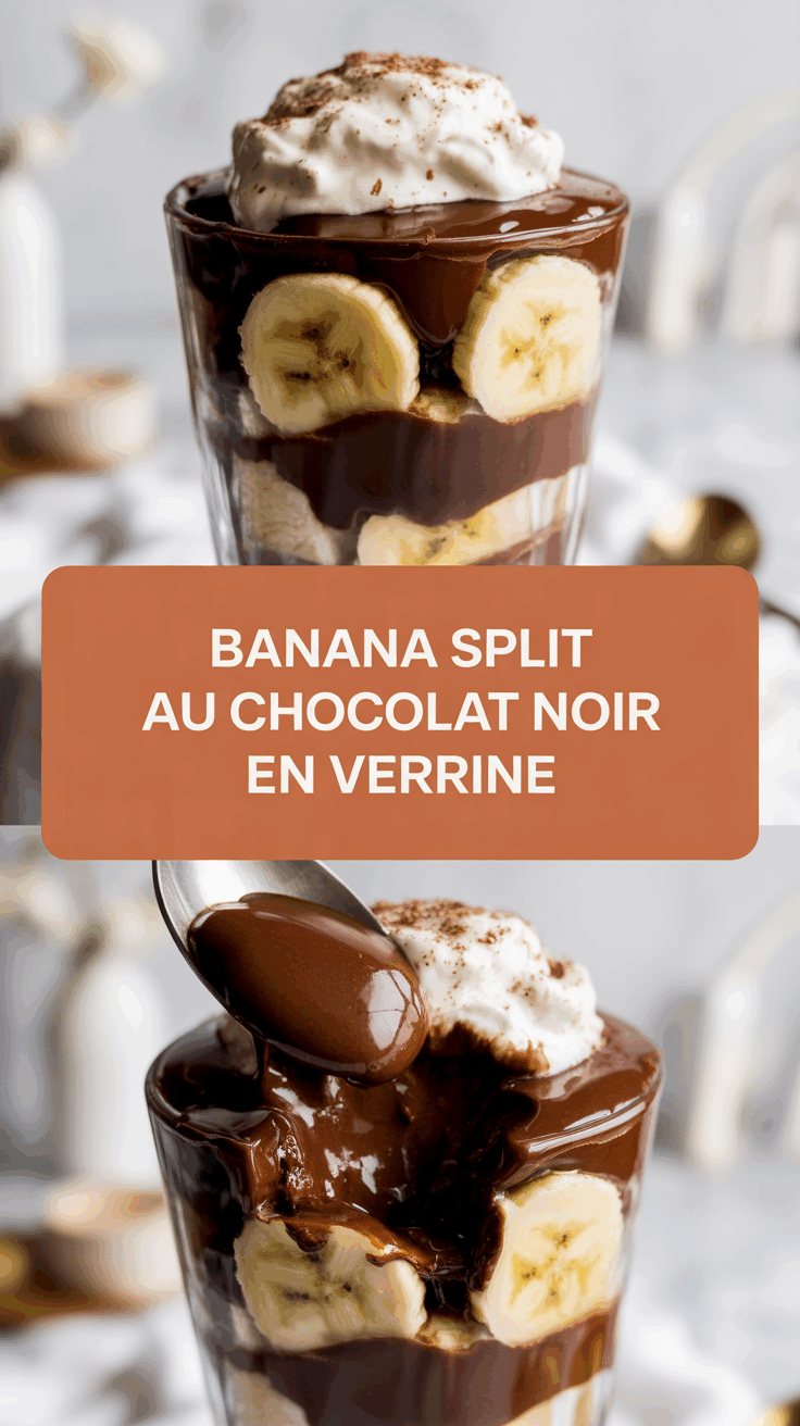 Banana split au chocolat noir en verrine