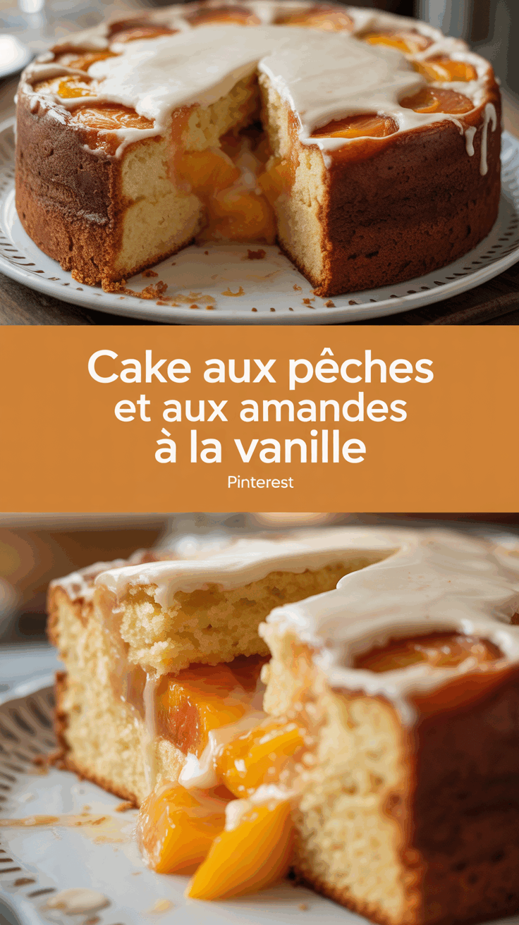 Cake aux Pêches et aux Amandes à la vanille