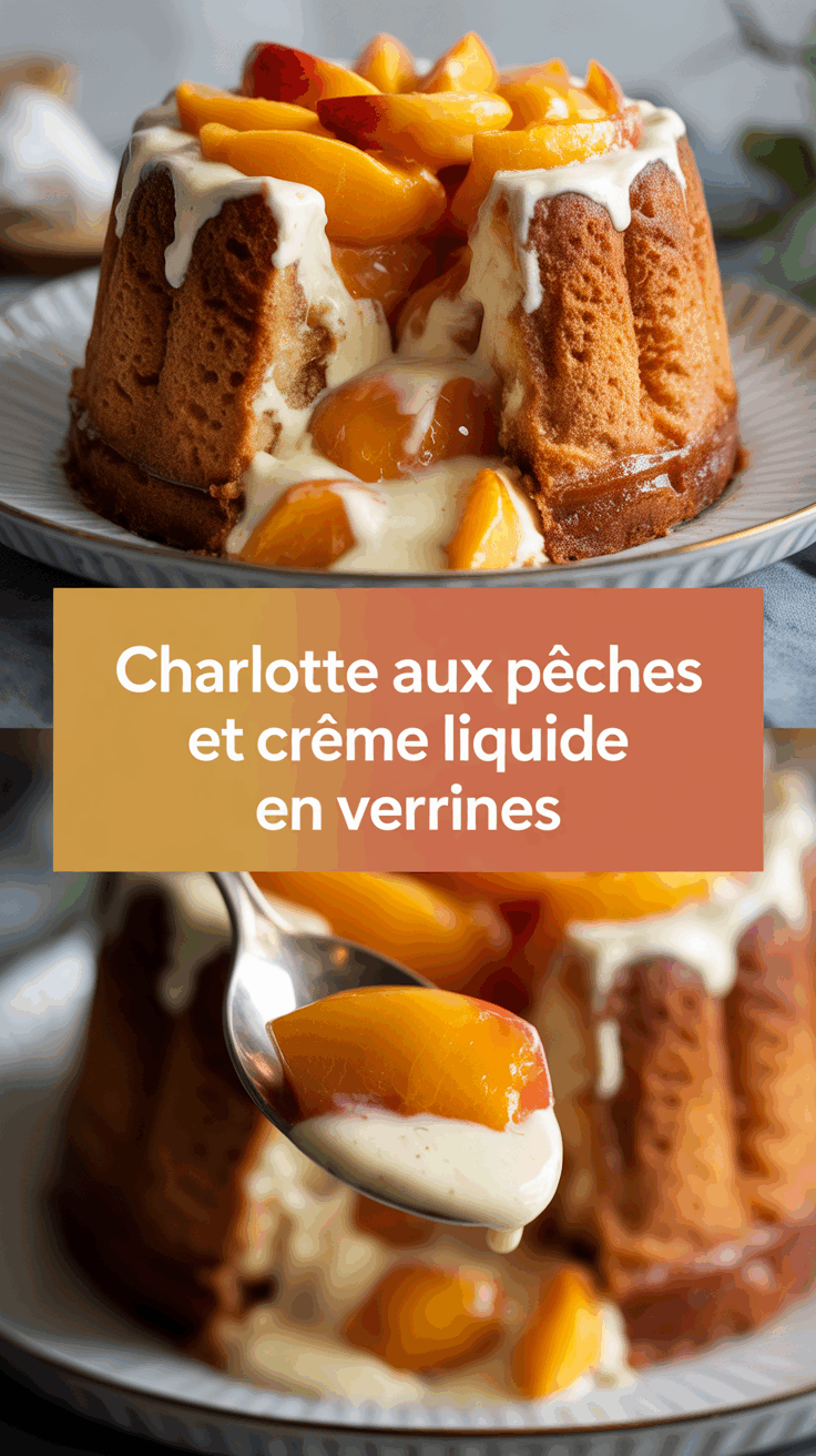 Charlotte aux pêches et crème liquide en verrines