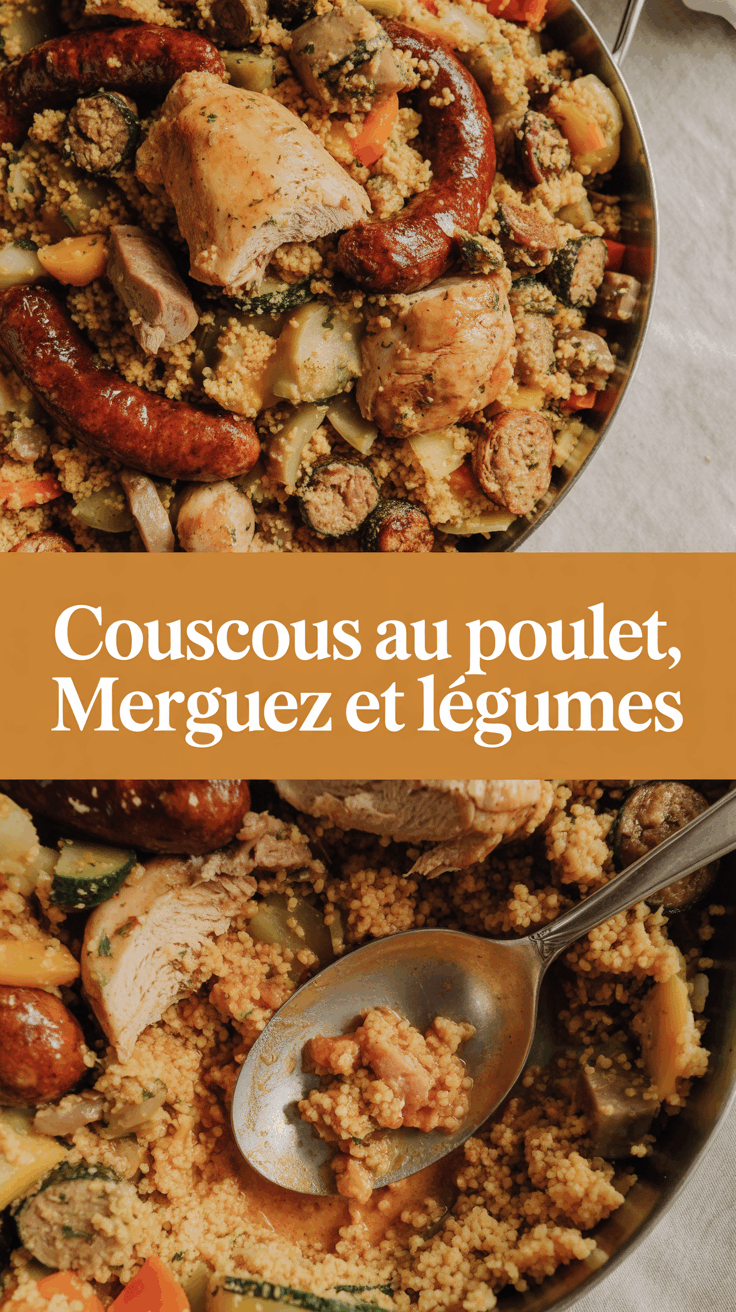 Couscous au poulet, merguez et légumes