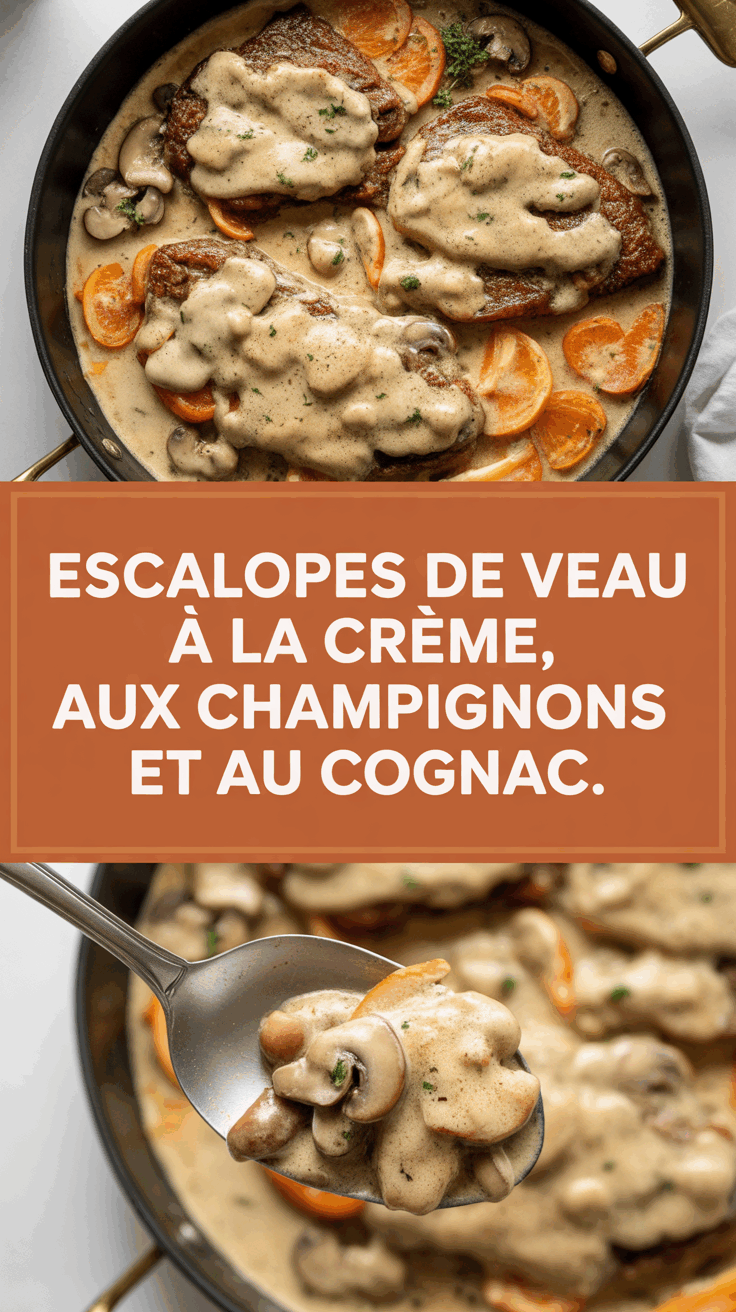Escalopes de veau à la crème, aux champignons et au cognac