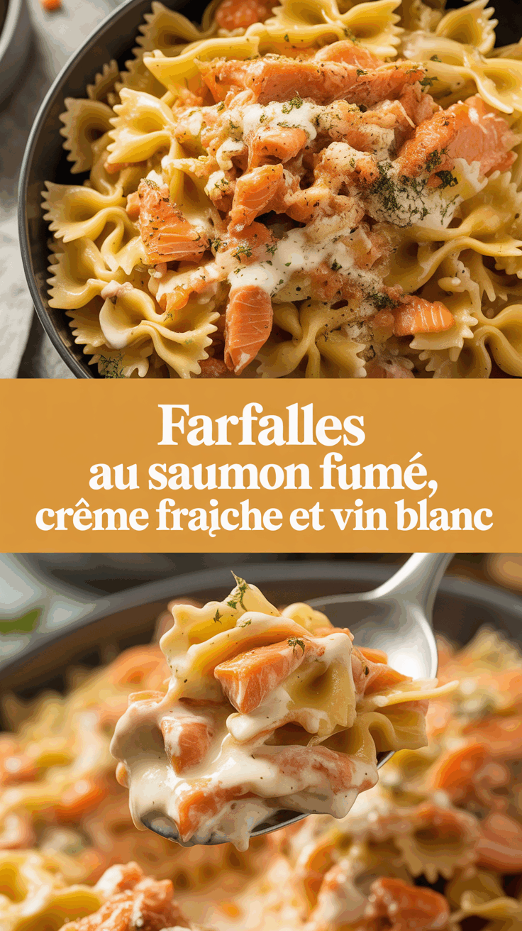 Farfalles au saumon fumé, crème fraîche et vin blanc