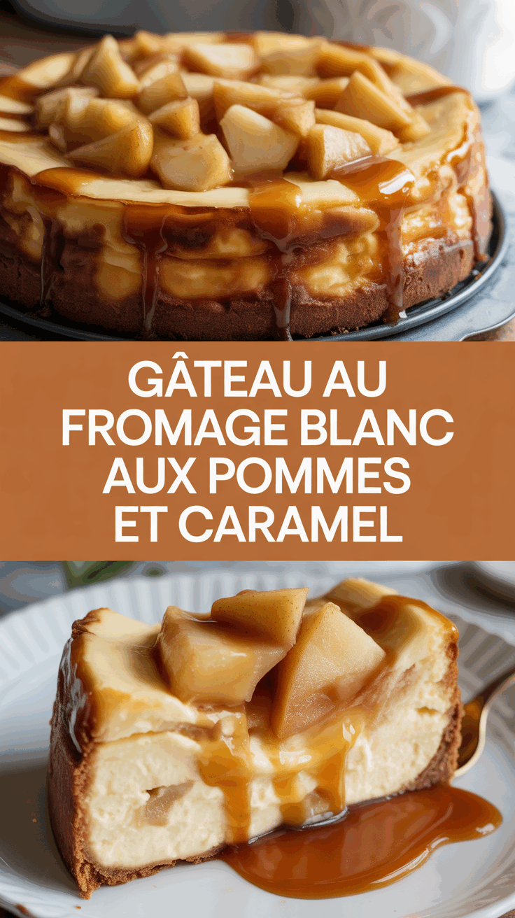 Gâteau au fromage blanc aux pommes et caramel