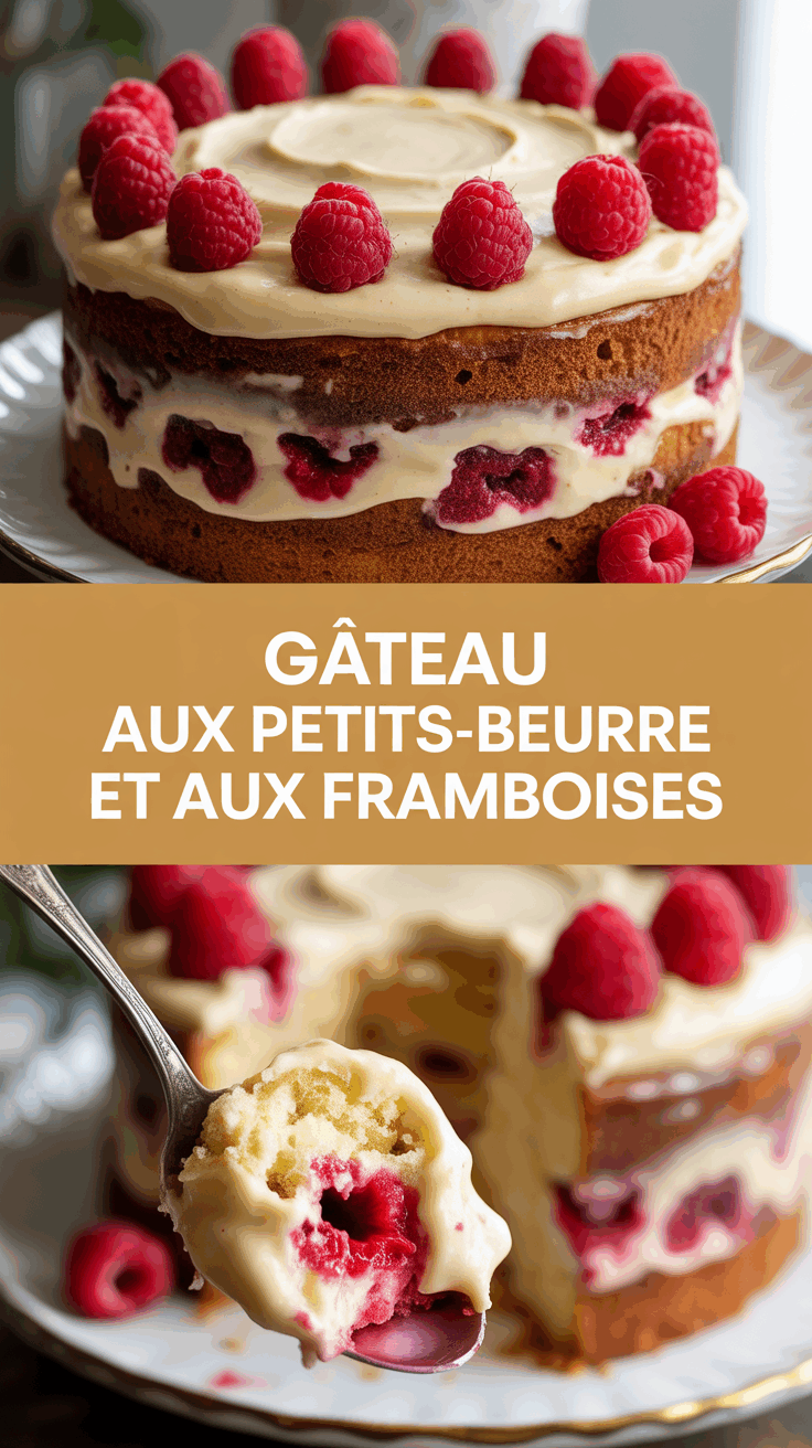 Gâteau aux Petits-Beurre et aux framboises