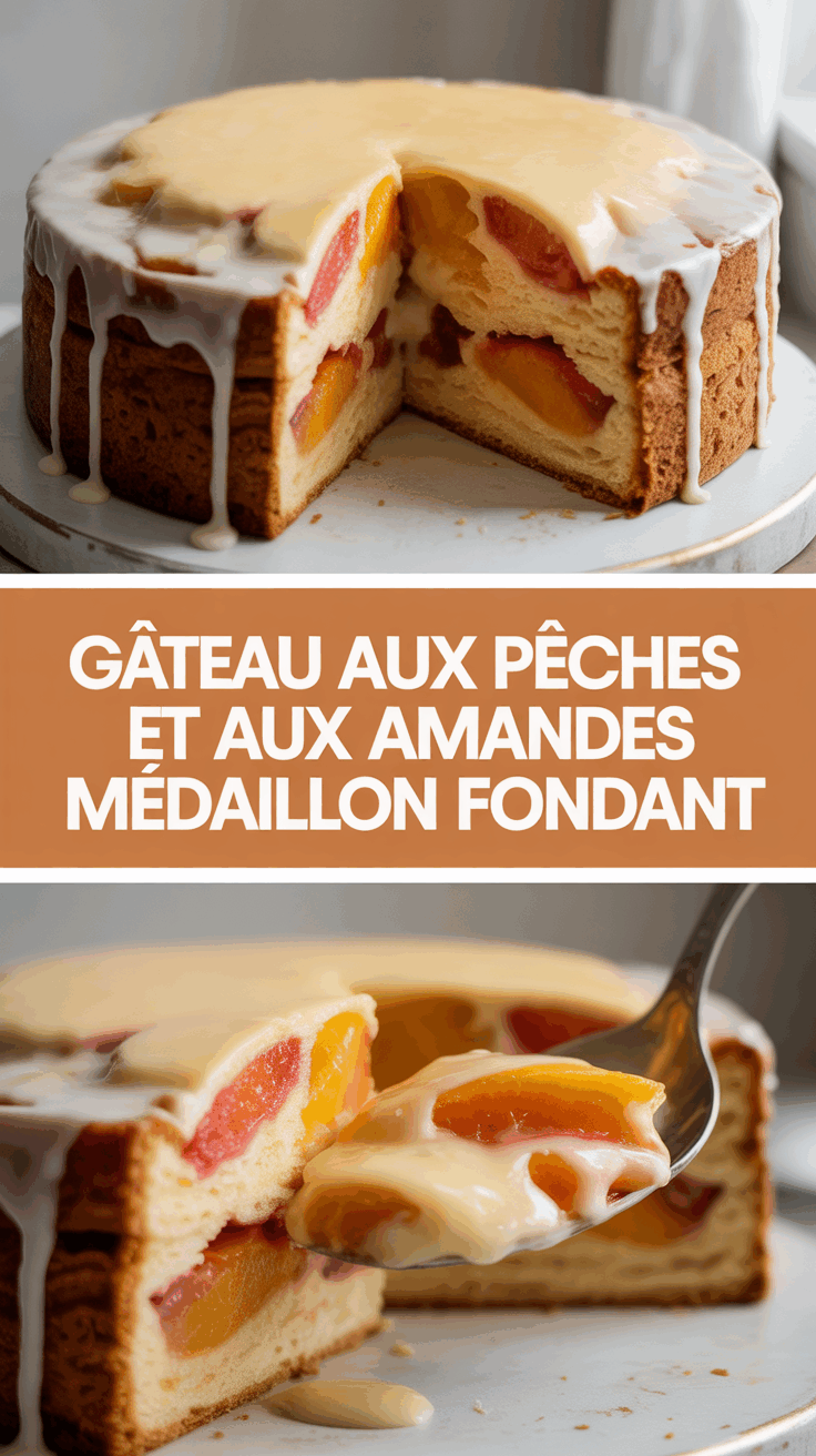 Gâteau aux pêches et aux amandes médaillon fondant