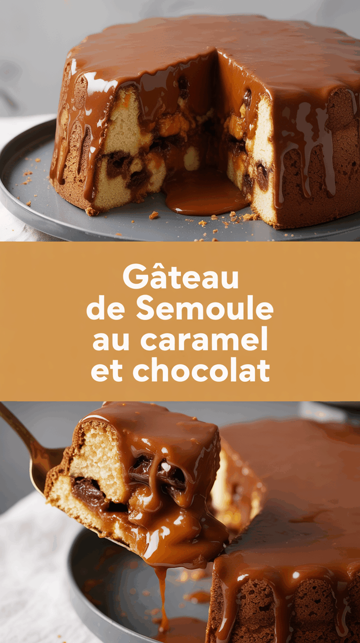 Gâteau de semoule au caramel et chocolat